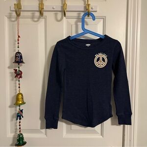 Old Navy- Girls Long Sleeve Henley Shirt with Peace Sign, Medium 8
